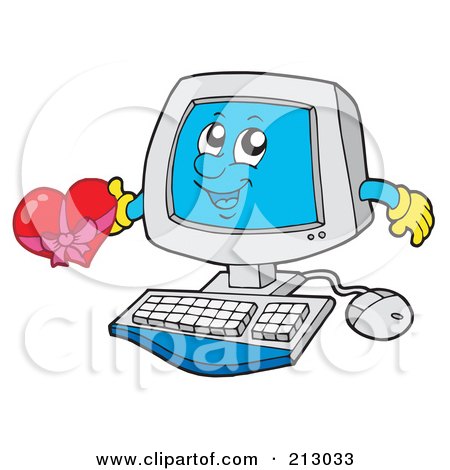 Royalty-Free (RF) Clipart Illustration of a Happy Computer Character Holding A Heart by visekart