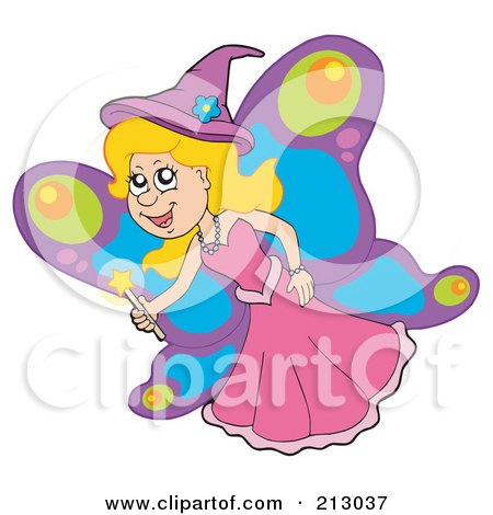 Royalty-Free (RF) Clipart Illustration of a Happy Blond Fairy With Butterfly Wings by visekart