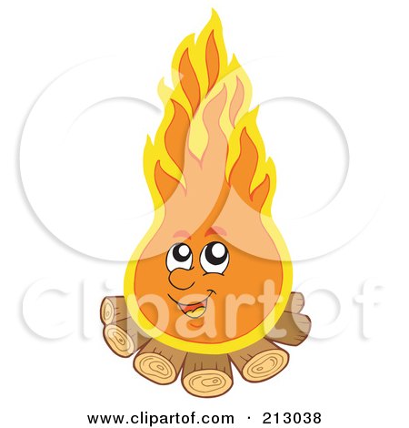 Royalty-Free (RF) Clipart Illustration of a Campfire Character On Logs by visekart