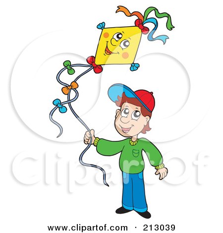Royalty-Free (RF) Clipart Illustration of a Little Boy Flying A Happy Kite by visekart