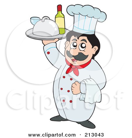 Royalty-Free (RF) Clipart Illustration of a Friendly Chef Holding A Platter Of Food by visekart