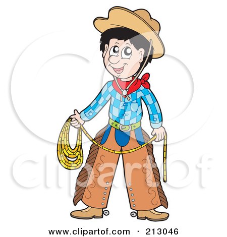 Royalty-Free (RF) Clipart Illustration of a Happy Cowboy Holding His Lasso by visekart