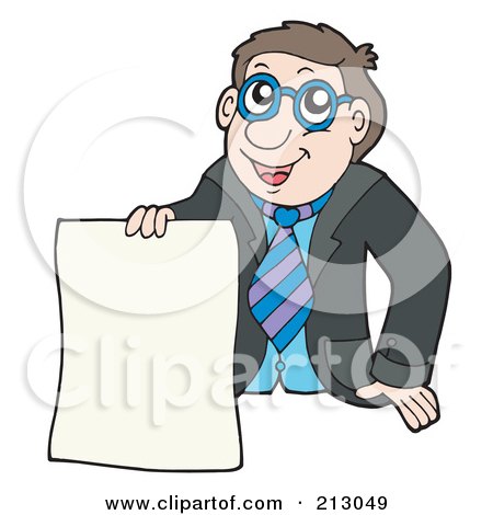 Royalty-Free (RF) Clipart Illustration of a Happy Businessman Holding A Blank Document by visekart