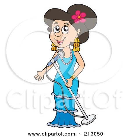 Royalty-Free (RF) Clipart Illustration of a Happy Woman Singing Into A Microphone by visekart