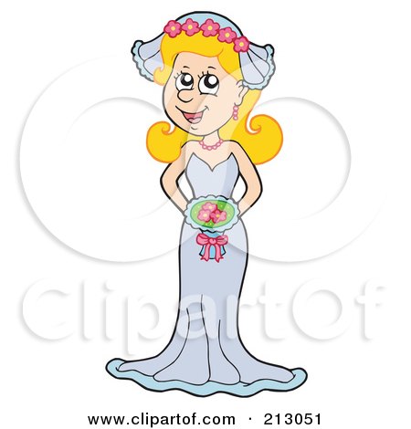 Royalty-Free (RF) Clipart Illustration of a Pretty Blond Bride Holding A Bouquet by visekart