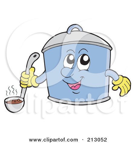 Royalty-Free (RF) Clipart Illustration of a Happy Pot Character Holding A Ladle Of Soup by visekart