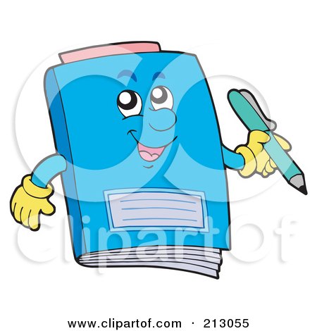 Royalty-Free (RF) Clipart Illustration of a Happy Blue Notebook Holding A Pencil by visekart
