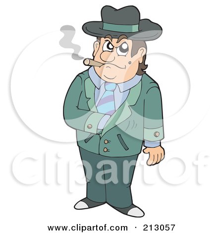Royalty-Free (RF) Clipart Illustration of a Smoking Ganster Reaching Into His Jacket by visekart