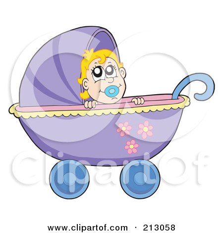 Royalty-Free (RF) Clipart Illustration of a Baby Girl In A Pram by visekart