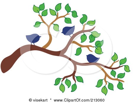 Royalty-Free (RF) Clipart Illustration of Three Blue Birds On A Tree Branch by visekart