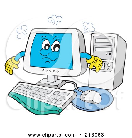 Royalty-Free (RF) Clipart Illustration of a Smoking Mad Computer by visekart