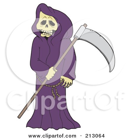 Royalty-Free (RF) Clipart Illustration of a Grim Reaper With A Skull Face, Wearing A Purple Cloak by visekart