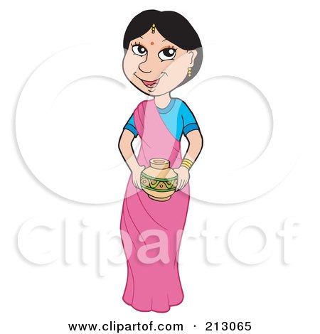 Royalty-Free (RF) Clipart Illustration of an Asian Woman In A Pink Sari by visekart