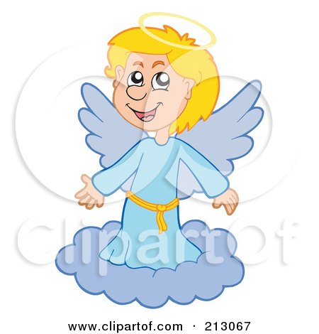 Royalty-Free (RF) Clipart Illustration of a Happy Blond Angel Girl On A Cloud by visekart