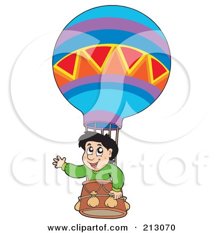 Royalty-Free (RF) Clipart Illustration of a Happy Boy Riding In A Hot Air Balloon by visekart