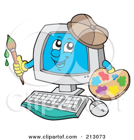 Royalty-Free (RF) Clipart Illustration of a Happy Computer Character Painting by visekart