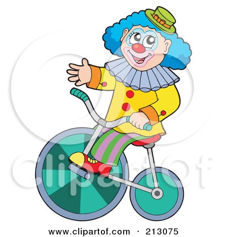 Royalty-Free (RF) Clipart Illustration of a Blue Haired Clown Riding A Bike by visekart