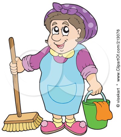 Royalty-Free (RF) Clipart Illustration of a Friendly Cleaning Lady With A Bucket And Broom by visekart
