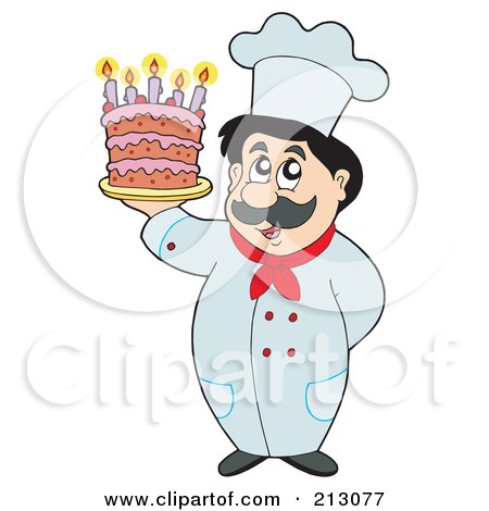 Royalty-Free (RF) Clipart Illustration of a Friendly Chef Holding A Cake by visekart
