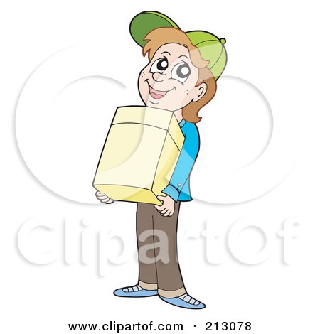 Royalty-Free (RF) Clipart Illustration of a Happy Boy Carrying A Cardboard Box by visekart
