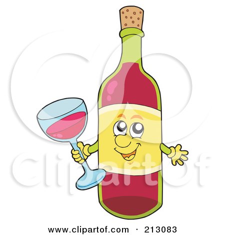Royalty-Free (RF) Clipart Illustration of a Friendly Wine Character Holding A Glass by visekart
