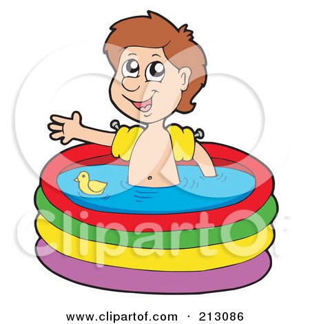 Royalty-Free (RF) Clipart Illustration of a Little Boy Waving And Soaking In A Pool by visekart