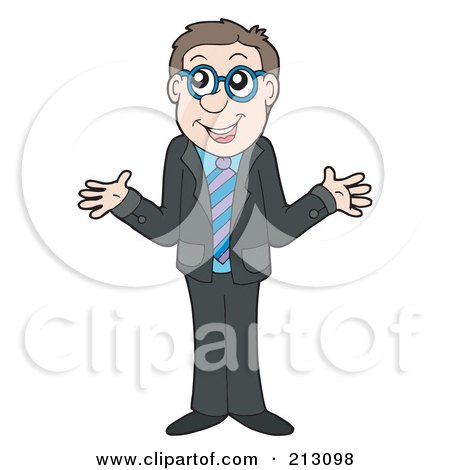 Royalty-Free (RF) Clipart Illustration of a Happy Businessman Shrugging by visekart