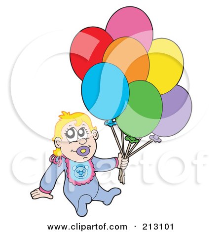 Royalty-Free (RF) Clipart Illustration of a Baby Boy Sitting And Holding Balloons by visekart