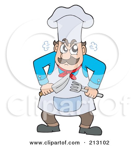 Royalty-Free (RF) Clipart Illustration of a Mad Chef Walking Forward With A Knife And Fork by visekart