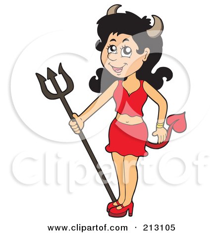 Royalty-Free (RF) Clipart Illustration of a She Devil Holding A Trident by visekart