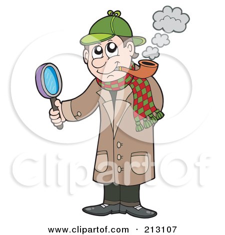 Royalty-Free (RF) Clipart Illustration of a Detective Smoking A Pipe And Holding A Magnifying Glass by visekart