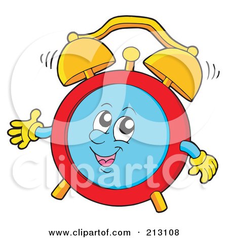 Royalty-Free (RF) Clipart Illustration of a Friendly Alarm Clock Character Waving by visekart