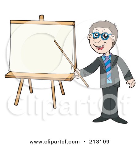 Royalty-Free (RF) Clipart Illustration of a Happy Businessman Holding A Pointer Stick To A Board by visekart