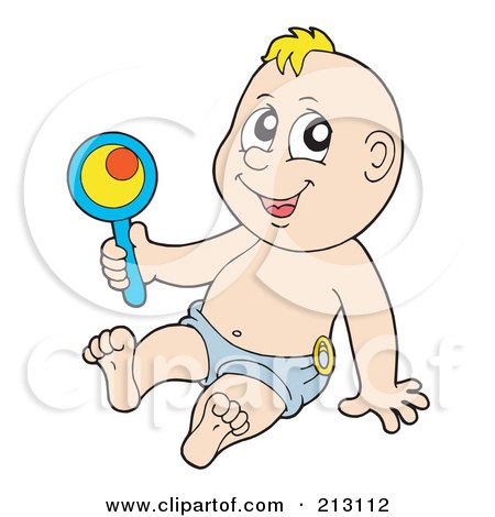 Royalty-Free (RF) Clipart Illustration of a Baby Boy Sitting And Playing With A Rattle by visekart
