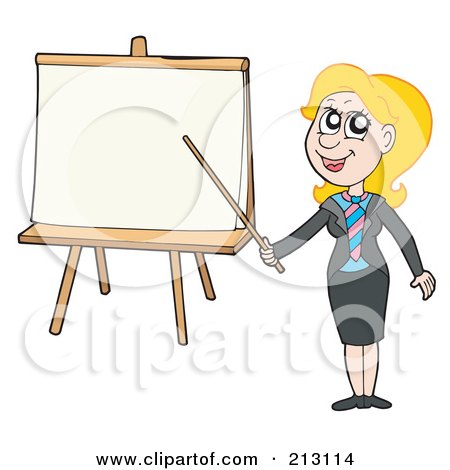 Royalty-Free (RF) Clipart Illustration of a Blond Businesswoman Pointing A Stick A At Blank Paper by visekart