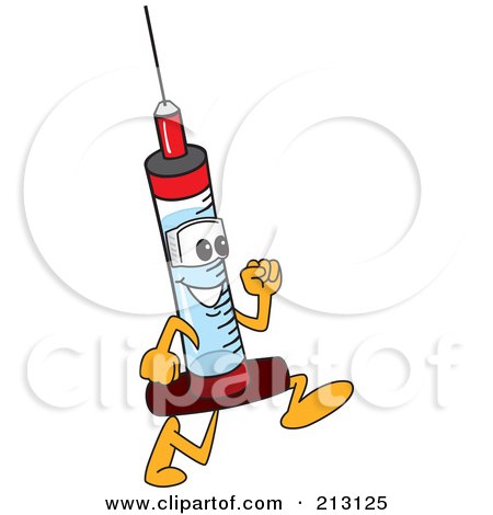 Royalty-Free (RF) Clipart Illustration of a Medical Syringe Mascot Character Running by Mascot Junction