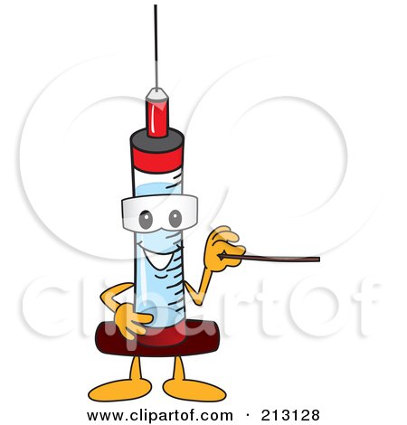 Royalty-Free (RF) Clipart Illustration of a Medical Syringe Mascot Character Using A Pointer Stick by Mascot Junction