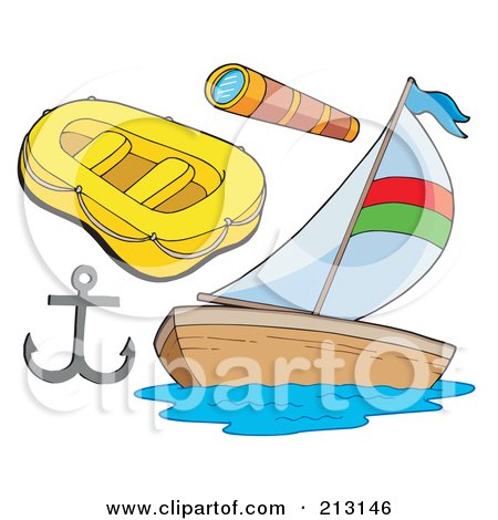 Royalty-Free (RF) Clipart Illustration of a Digital Collage Of Nautical Items by visekart