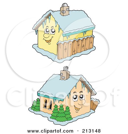 Royalty-Free (RF) Clipart Illustration of a Digital Collage Of Two Winter Houses by visekart