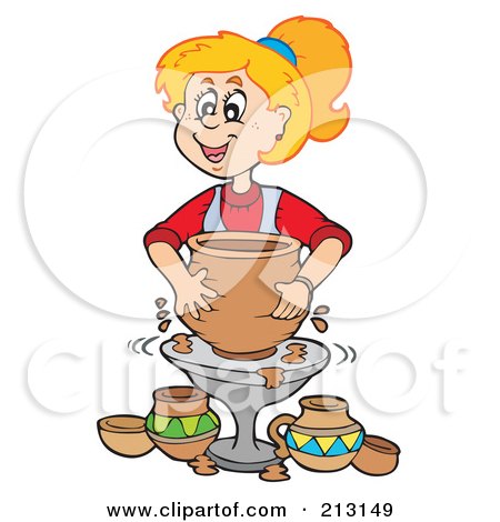 Royalty-Free (RF) Clipart Illustration of a Blond Girl Using A Pottery Wheel by visekart
