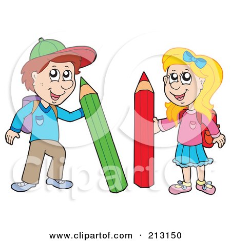 Royalty-Free (RF) Clipart Illustration of a Digital Collage Of School Children With Pencils by visekart
