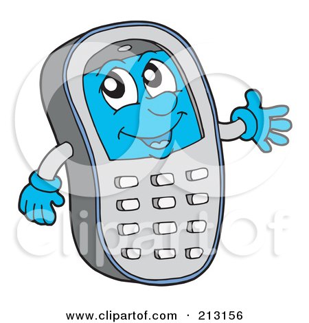 Royalty-Free (RF) Clipart Illustration of a Friendly Cell Phone Waving by visekart