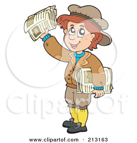 Royalty-Free (RF) Clipart Illustration of a Paper Boy Smiling And Holding Up A Newspaper by visekart
