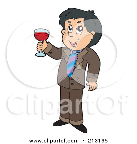 Royalty-Free (RF) Clipart Illustration of a Happy Man Toasting With Red Wine by visekart