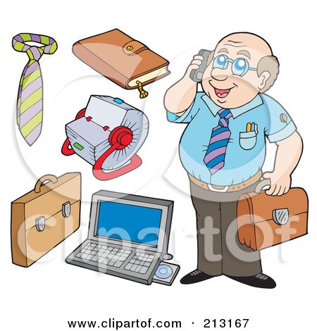 Royalty-Free (RF) Clipart Illustration of a Digital Collage Of A Business Man And Office Items by visekart
