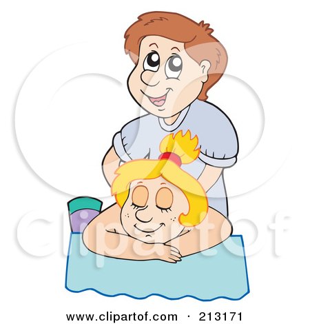 Royalty-Free (RF) Clipart Illustration of a Happy Man Massaging A Client by visekart