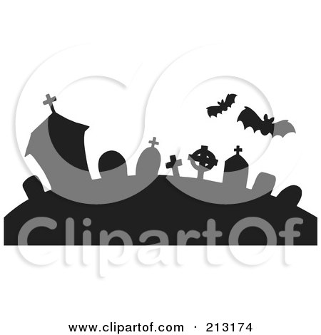 Royalty-Free (RF) Clipart Illustration of Silhouetted Bats Over A Graveyard by visekart