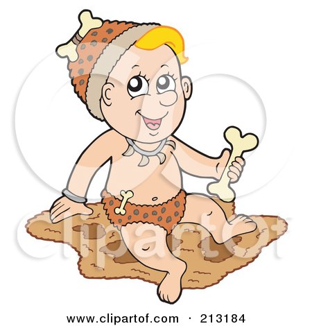 Royalty-Free (RF) Clipart Illustration of a Caveman Baby Holding A Bone by visekart