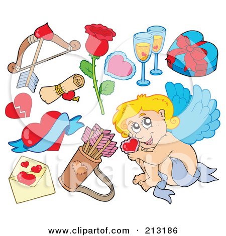 Royalty-Free (RF) Clipart Illustration of a Digital Collage Of Cupid And Items by visekart