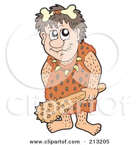 Royalty-Free (RF) Clipart Illustration of a Caveman Wearing A Bone In His Hair And Carrying A Weapon by visekart